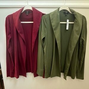 New Burgandy and Olive Green Open Front Cardigans. Size XS. Modal/elastane blend